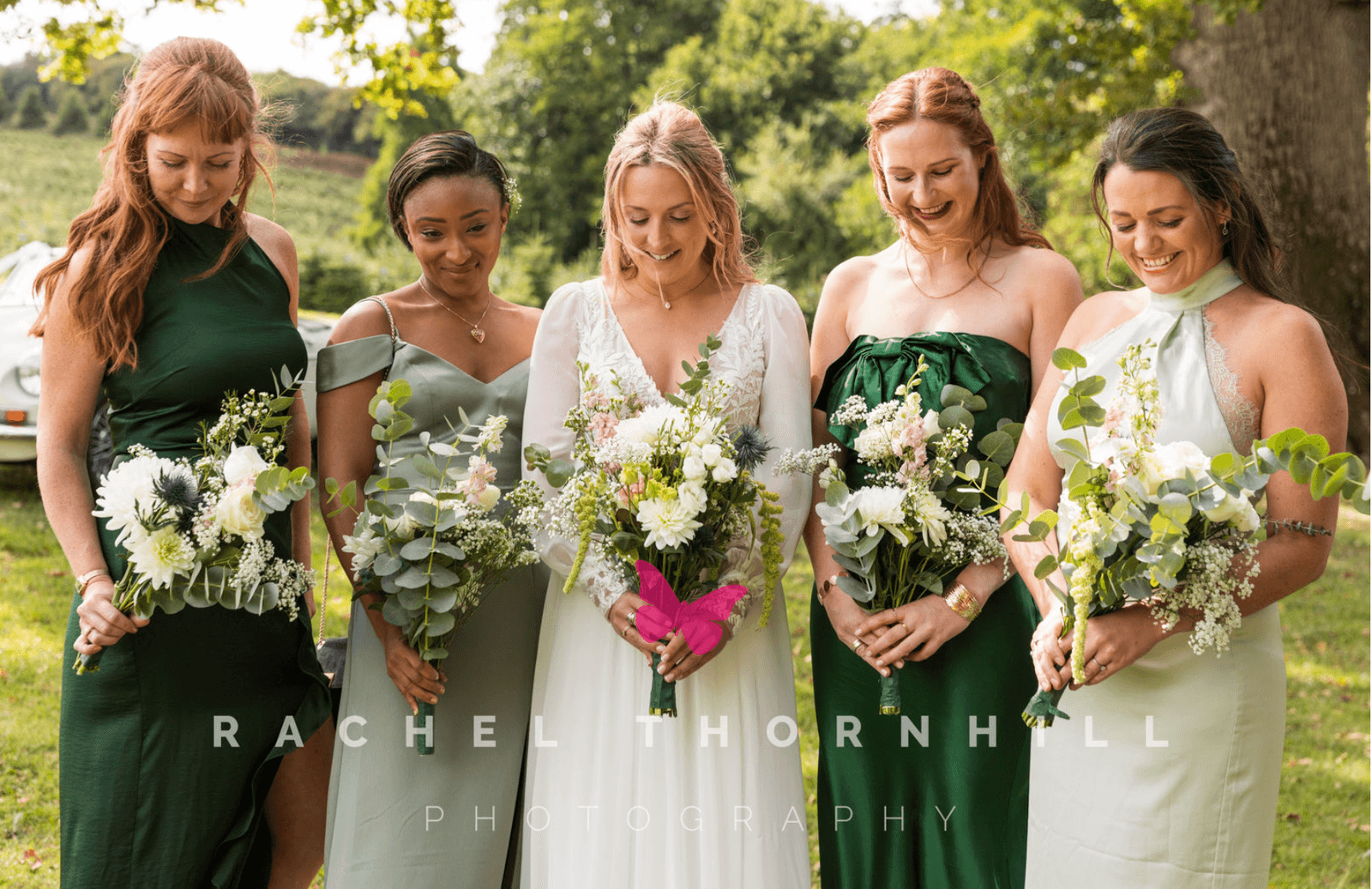 Bride and bridesmaids with bouquets