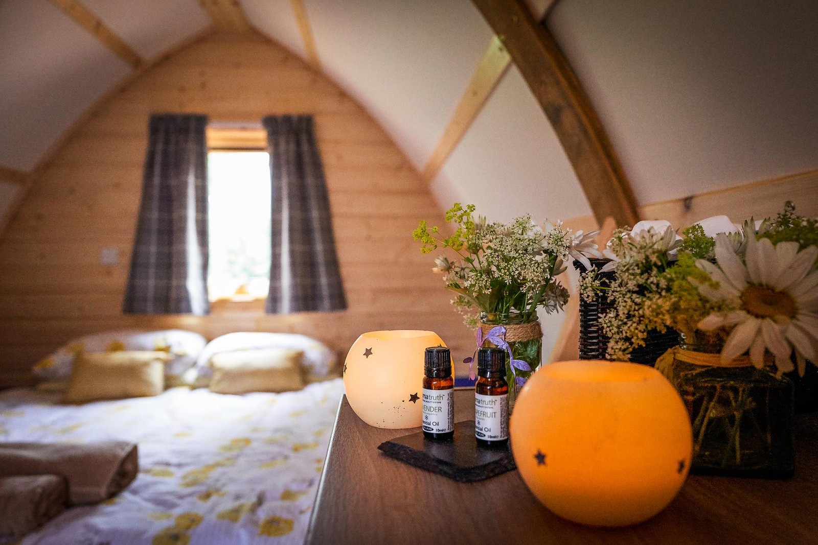 Wigwam interior with candles and aromatherapy